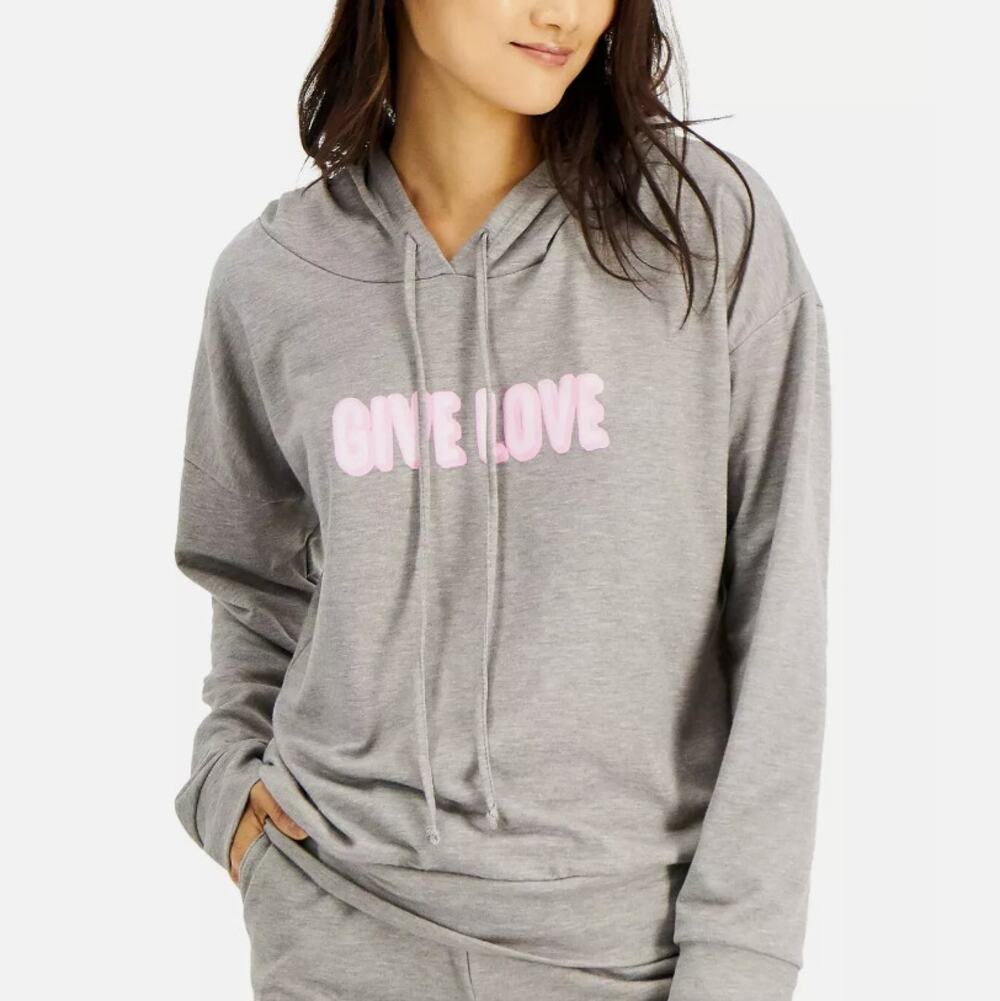 JENNI WOMENS XSMALL CASUAL LOUNGE 'GIVE LOVE' HOODIE HEATHER GREY NEW!